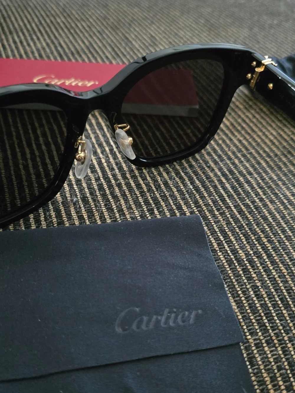 Cartier Black Frame Brown Lens Sunglasses with Red Box